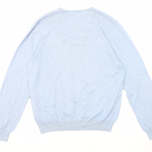 Marks and Spencer Mens Blue V-Neck Cotton Pullover Jumper Size L Long Sleeve