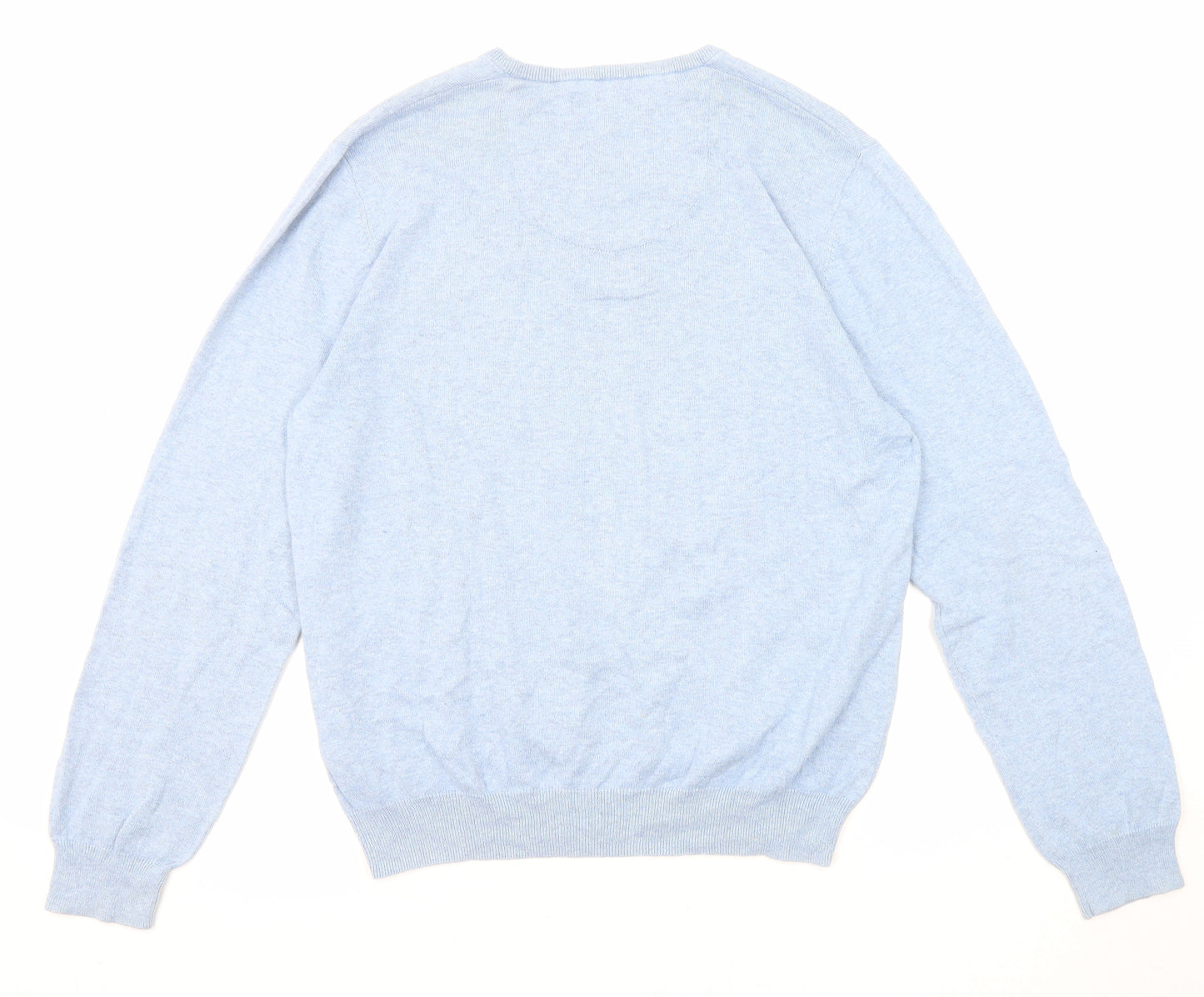 Marks and Spencer Mens Blue V-Neck Cotton Pullover Jumper Size L Long Sleeve
