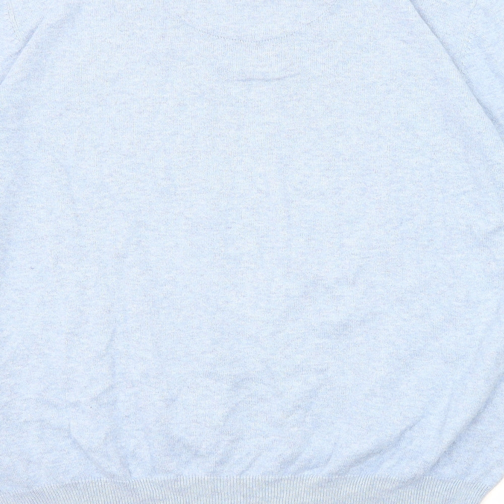 Marks and Spencer Mens Blue V-Neck Cotton Pullover Jumper Size L Long Sleeve