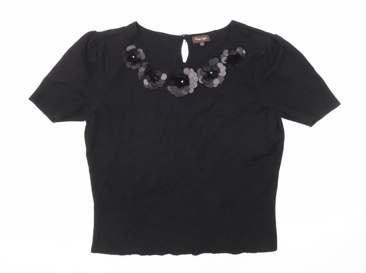 Phase Eight Womens Black Round Neck Viscose Pullover Jumper Size 12