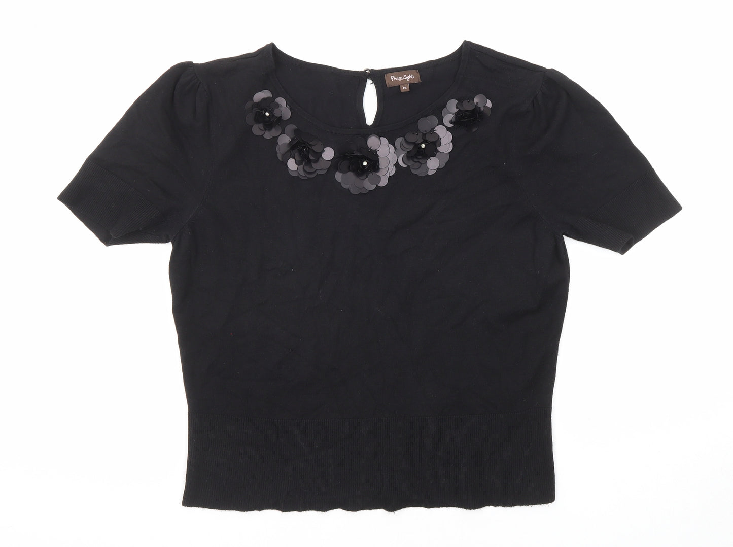 Phase Eight Womens Black Round Neck Viscose Pullover Jumper Size 12