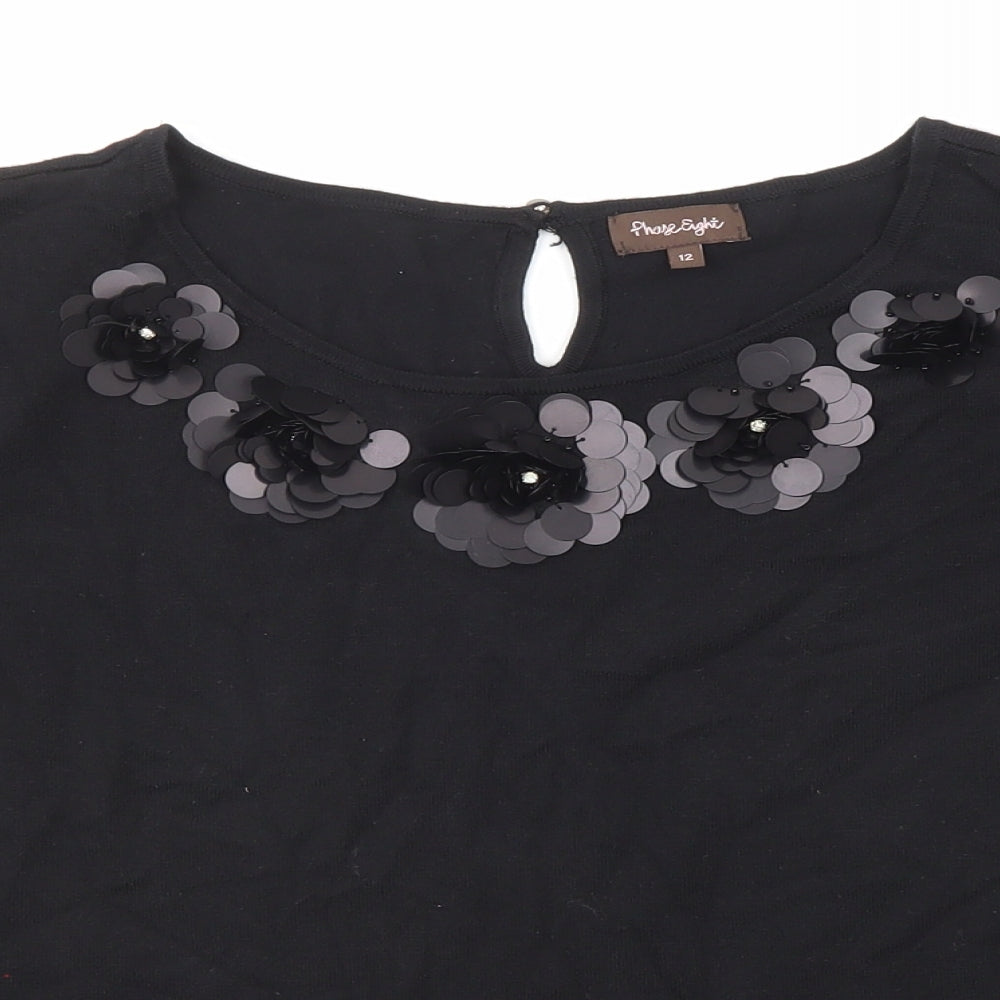 Phase Eight Womens Black Round Neck Viscose Pullover Jumper Size 12