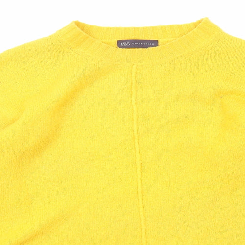 Marks and Spencer Womens Yellow Round Neck Acrylic Pullover Jumper Size S