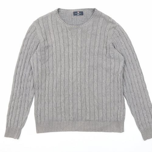 Blue Harbour Mens Grey Crew Neck Cotton Pullover Jumper Size L Long Sleeve