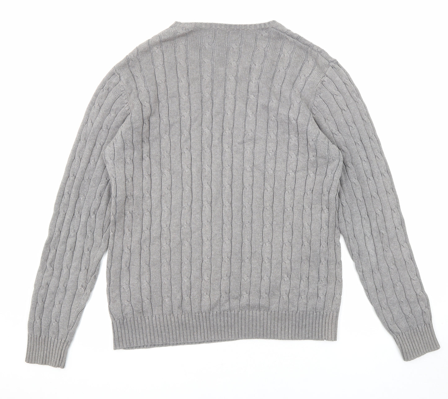 Blue Harbour Mens Grey Crew Neck Cotton Pullover Jumper Size L Long Sleeve