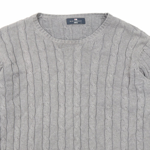Blue Harbour Mens Grey Crew Neck Cotton Pullover Jumper Size L Long Sleeve
