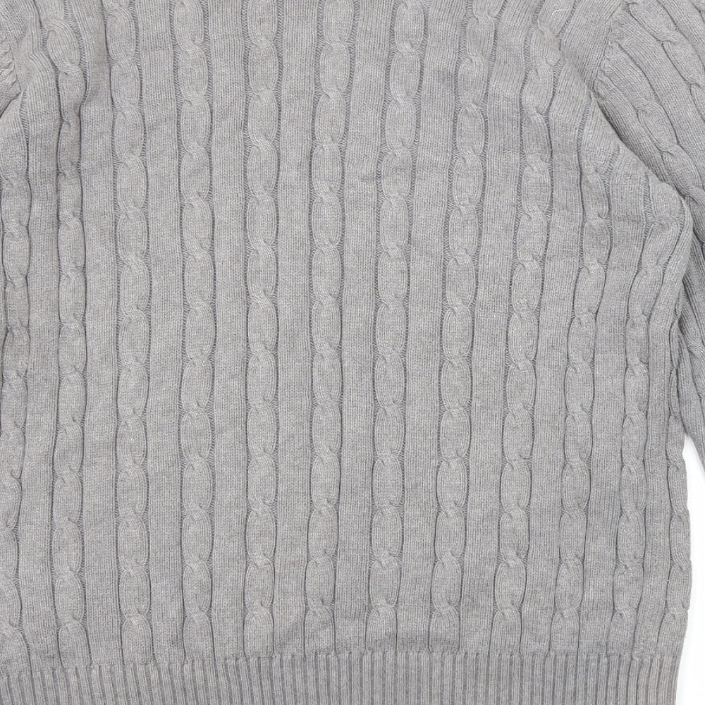 Blue Harbour Mens Grey Crew Neck Cotton Pullover Jumper Size L Long Sleeve