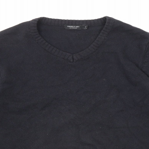 Capsule Mens Black V-Neck Cotton Pullover Jumper Size S Long Sleeve