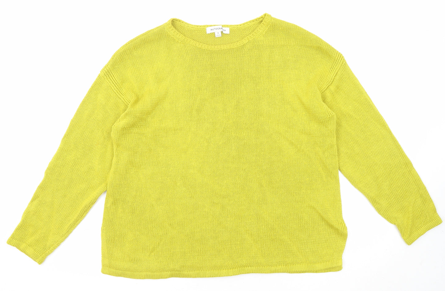 Autograph Womens Yellow Round Neck Linen Pullover Jumper Size 16