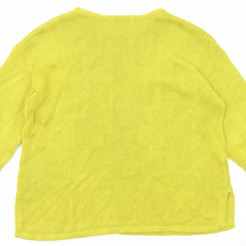 Autograph Womens Yellow Round Neck Linen Pullover Jumper Size 16