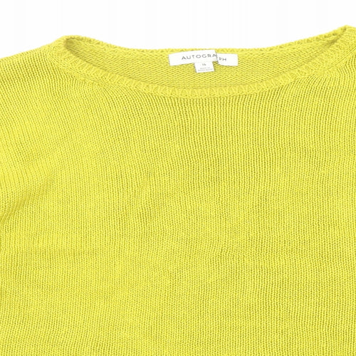 Autograph Womens Yellow Round Neck Linen Pullover Jumper Size 16