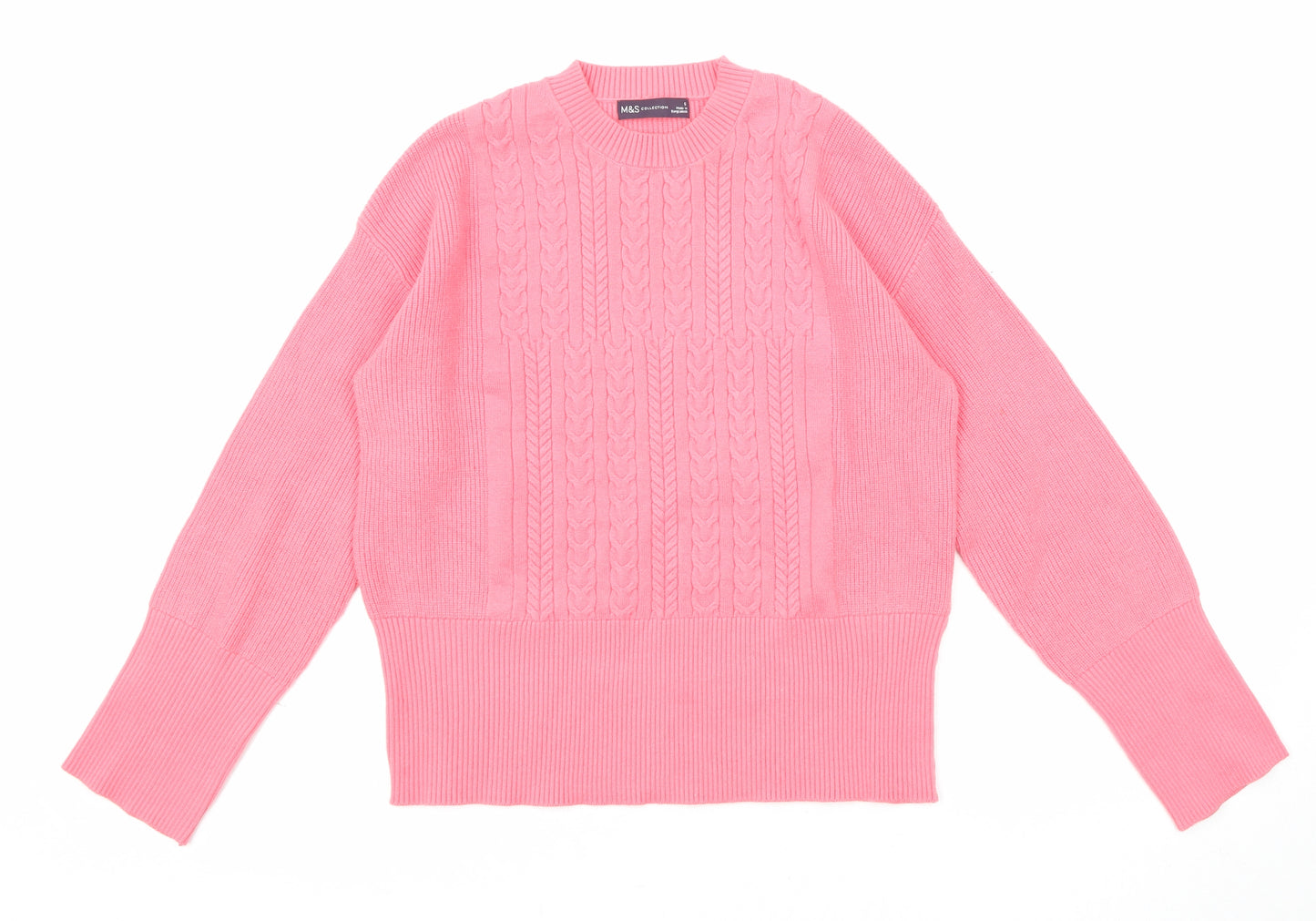 Marks and Spencer Womens Pink Round Neck Viscose Pullover Jumper Size S