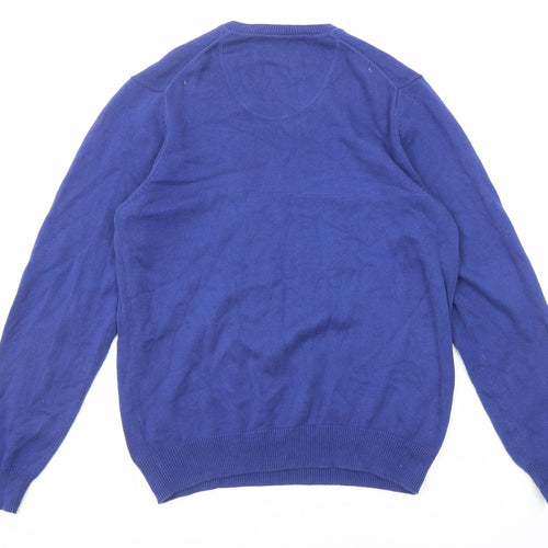 Blue Harbour Mens Blue V-Neck Cotton Pullover Jumper Size M Long Sleeve