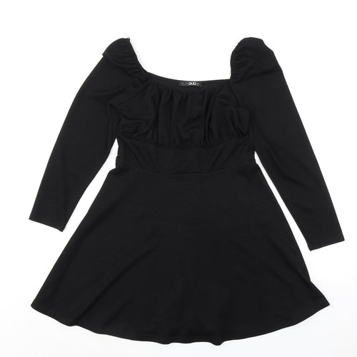 Quiz Womens Black Polyester Skater Dress Size 12 Scoop Neck Pullover