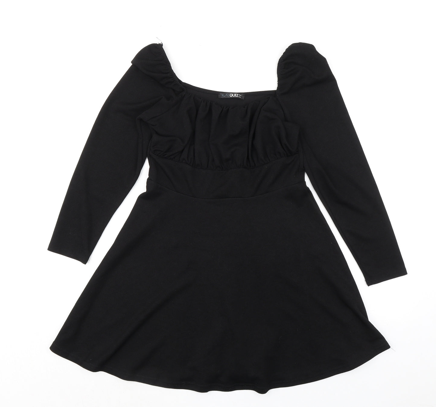 Quiz Womens Black Polyester Skater Dress Size 12 Scoop Neck Pullover