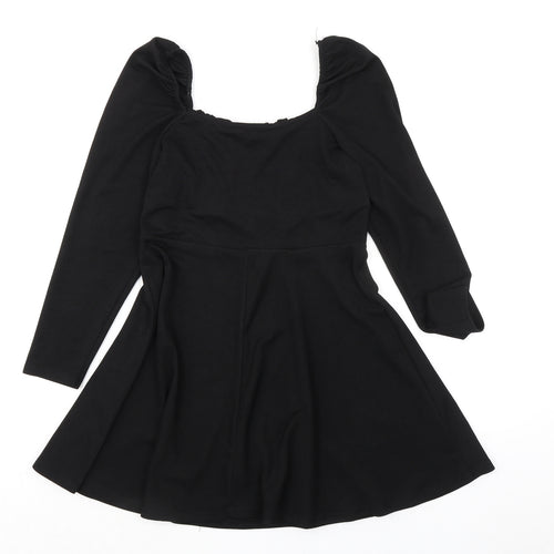 Quiz Womens Black Polyester Skater Dress Size 12 Scoop Neck Pullover