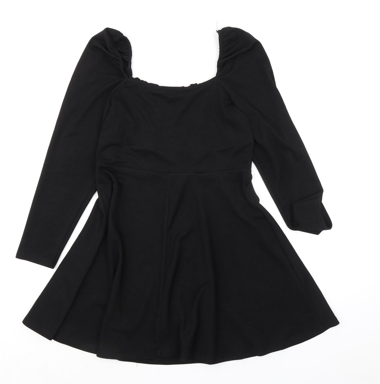 Quiz Womens Black Polyester Skater Dress Size 12 Scoop Neck Pullover