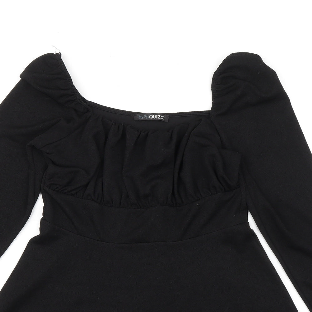 Quiz Womens Black Polyester Skater Dress Size 12 Scoop Neck Pullover