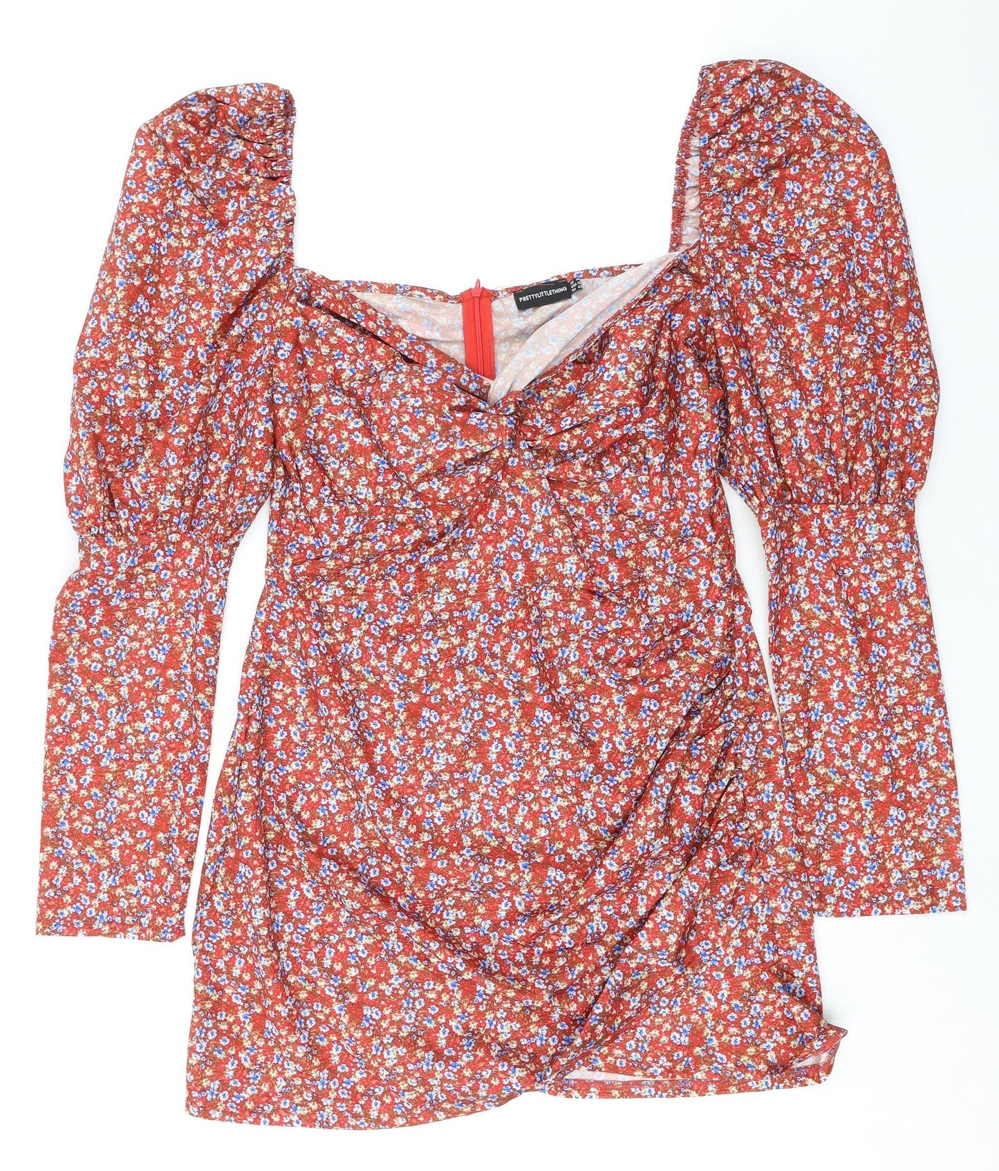 PRETTYLITTLETHING Womens Multicoloured Floral Polyester Mini Size 14 V-Neck Zip
