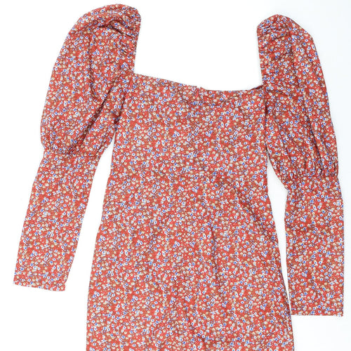 PRETTYLITTLETHING Womens Multicoloured Floral Polyester Mini Size 14 V-Neck Zip