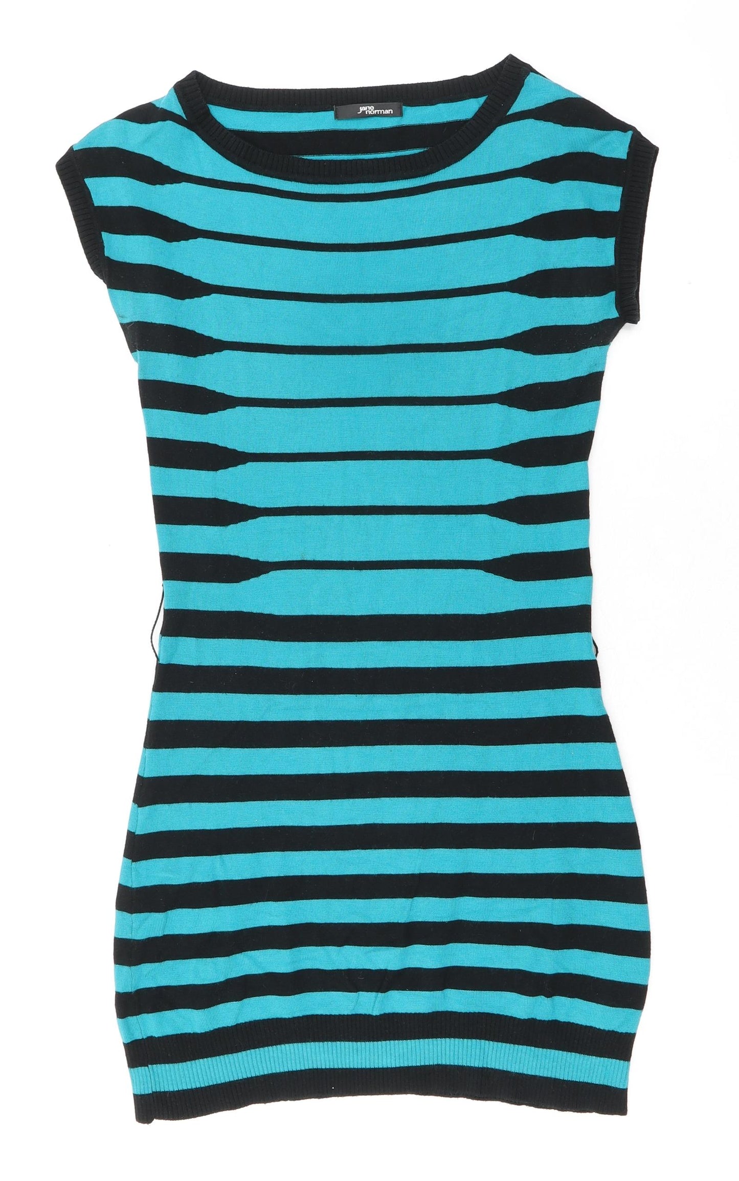 Jane Norman Womens Blue Striped Trivinyl Jumper Dress Size 12 Boat Neck Pullover