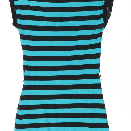 Jane Norman Womens Blue Striped Trivinyl Jumper Dress Size 12 Boat Neck Pullover