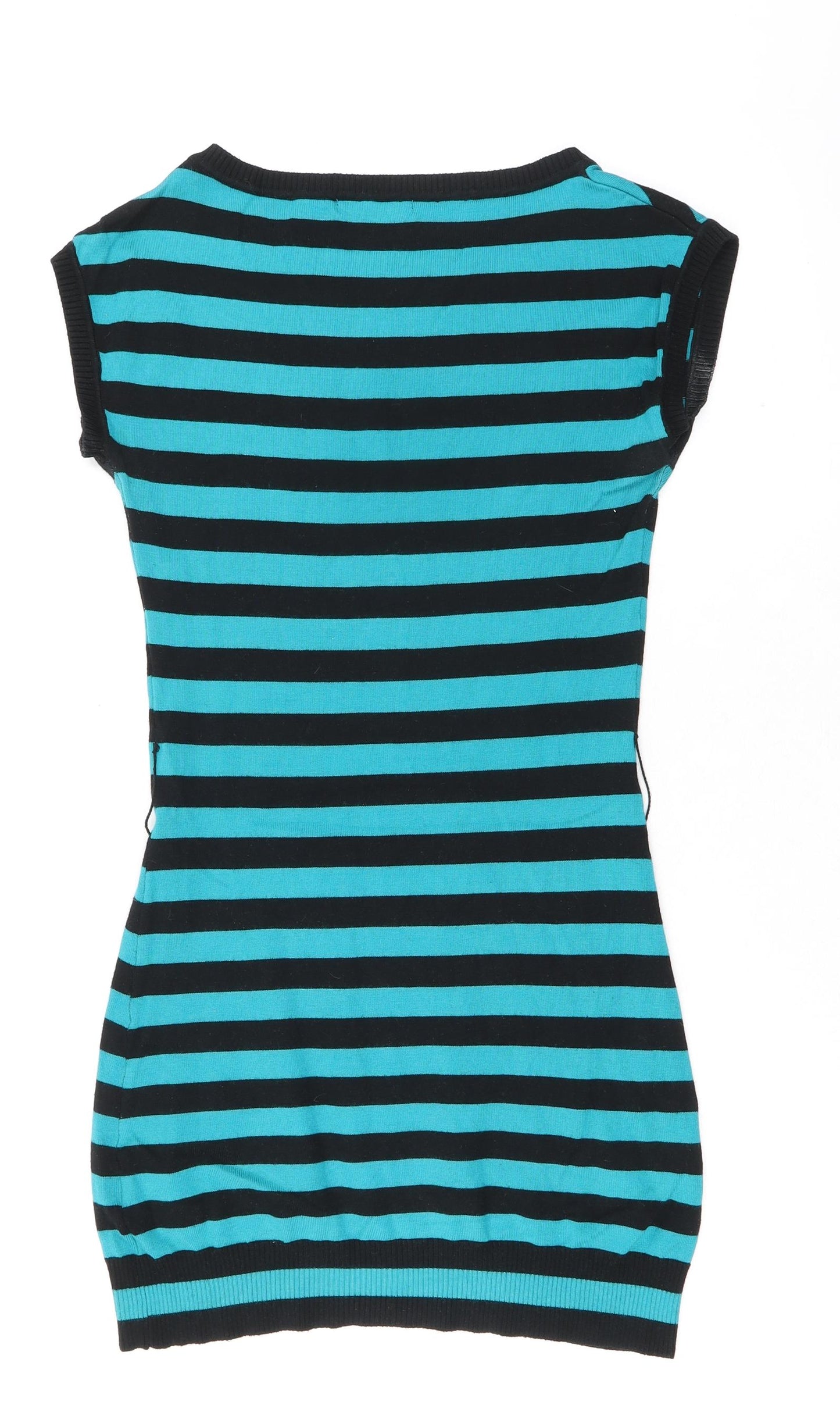 Jane Norman Womens Blue Striped Trivinyl Jumper Dress Size 12 Boat Neck Pullover