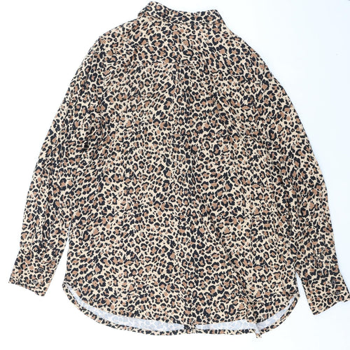 Marks and Spencer Womens Brown Animal Print Viscose Basic Button-Up Size 14 Collared - Leopard Print