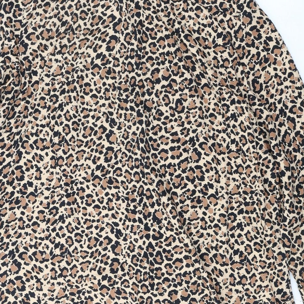 Marks and Spencer Womens Brown Animal Print Viscose Basic Button-Up Size 14 Collared - Leopard Print