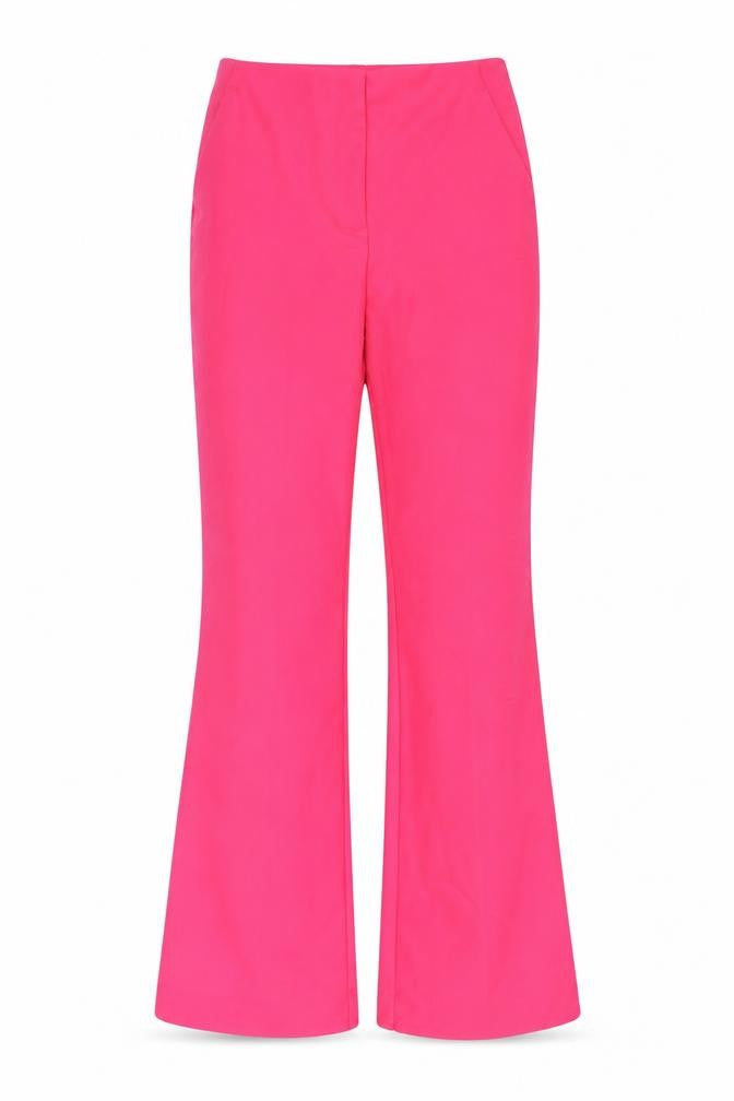 Front view of H&M women’s pink polyester trousers, size UK 6, 32-inch leg regular zip