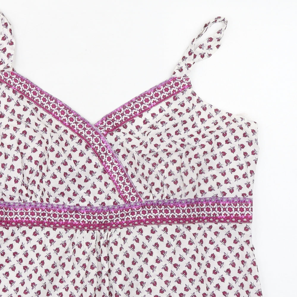 Debenhams Womens Purple Floral 100% Cotton Basic Tank Size 18 V-Neck