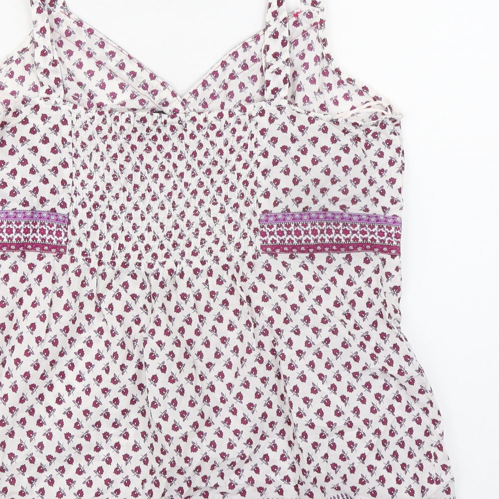 Debenhams Womens Purple Floral 100% Cotton Basic Tank Size 18 V-Neck