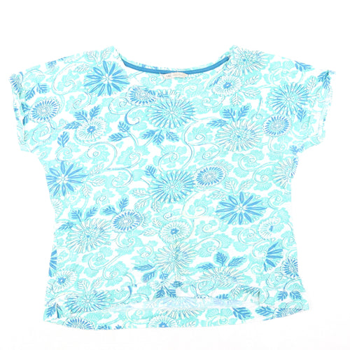 Marks and Spencer Womens Green Geometric 100% Cotton Basic T-Shirt Size 16 Round Neck