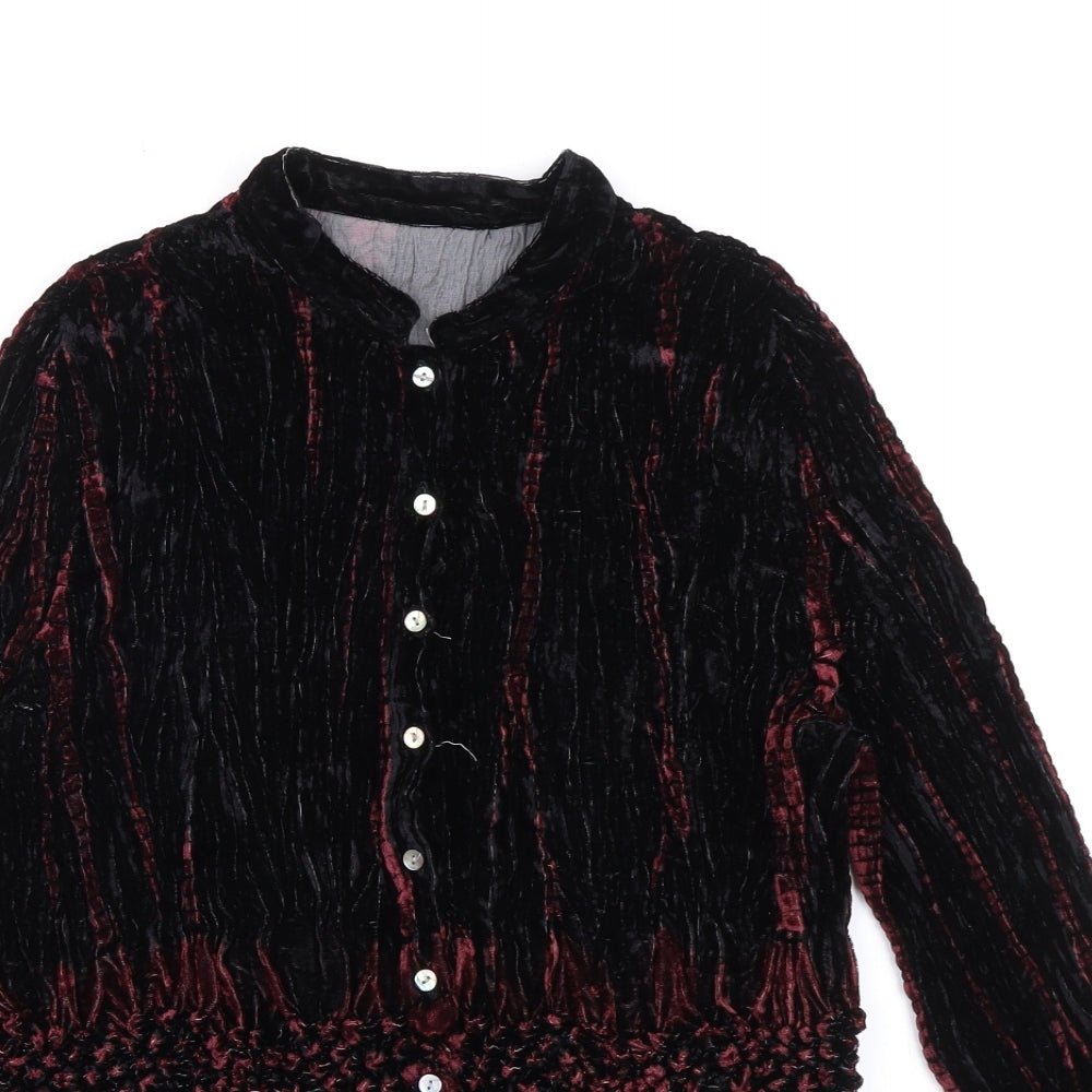 Marks and Spencer Womens Black Trivinyl Basic Button-Up Size 12 Round Neck - Size 12-14