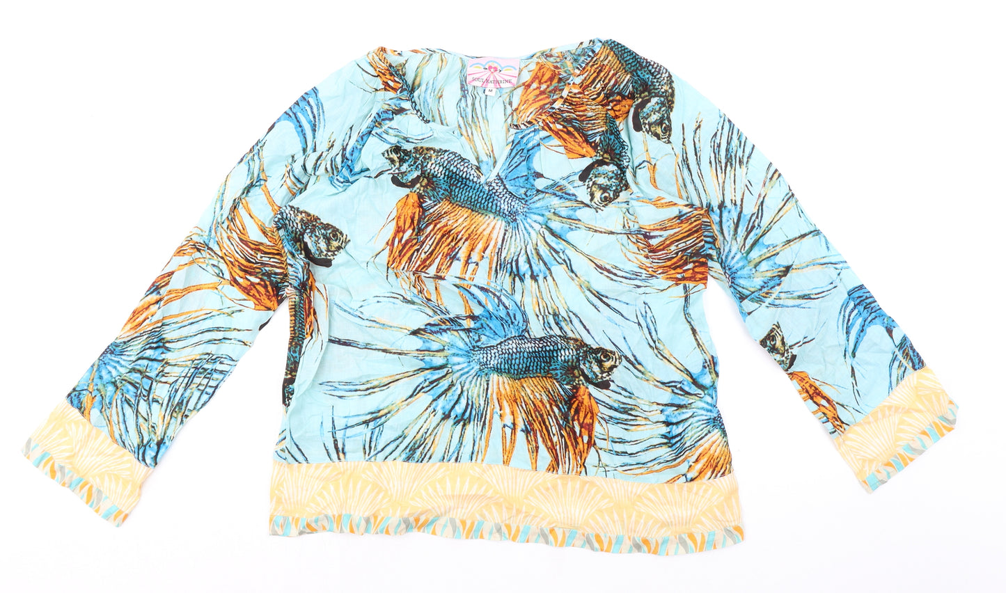 Soul Kathrine Womens Multicoloured Geometric 100% Cotton Basic Blouse Size M V-Neck