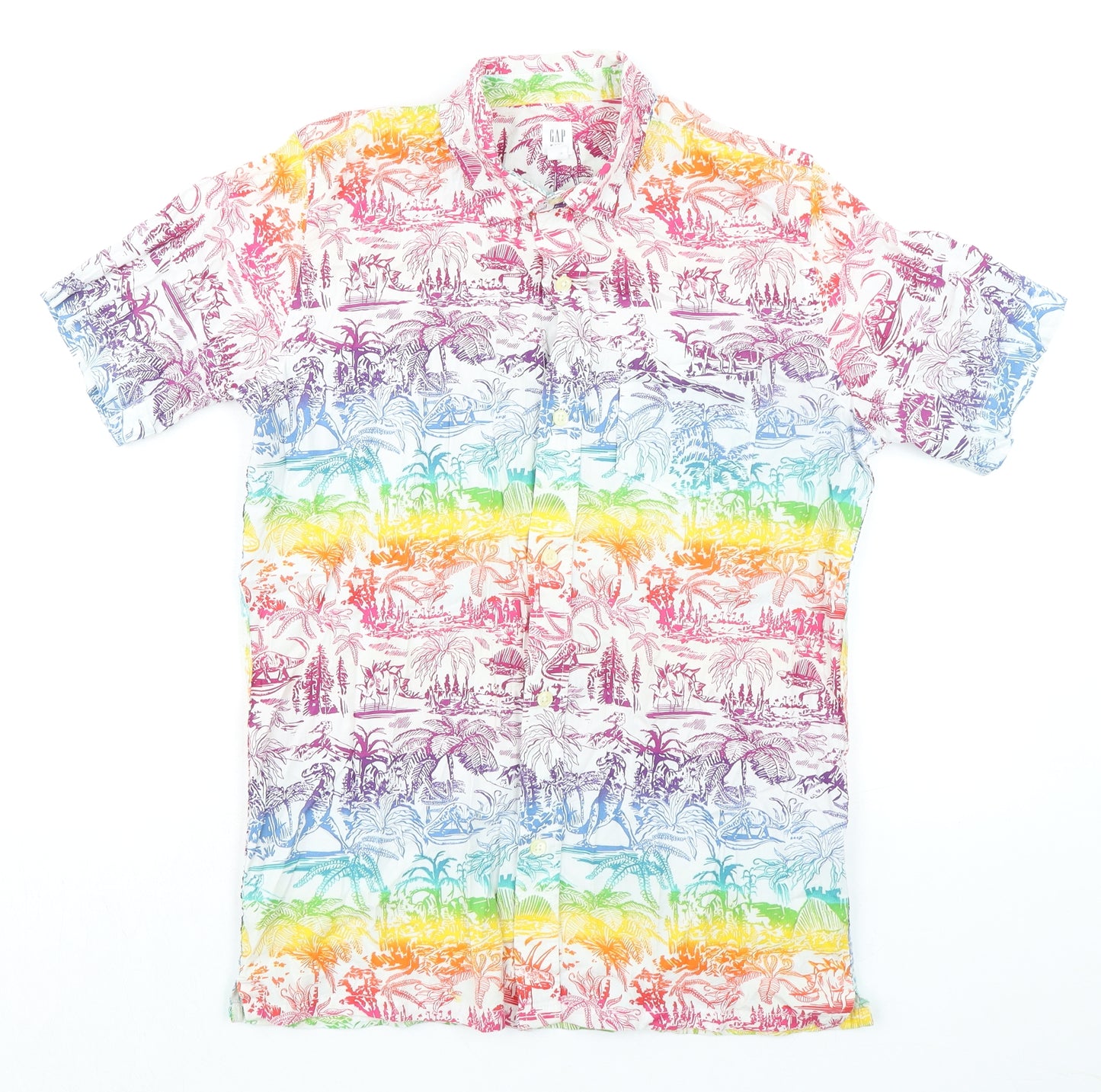 Gap Boys Multicoloured Geometric Cotton Basic Button-Up Size 14 Years Collared Button - Dinosaur Print Ages 14-16