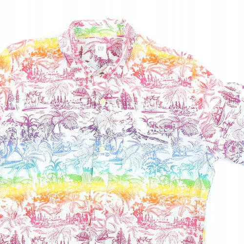Gap Boys Multicoloured Geometric Cotton Basic Button-Up Size 14 Years Collared Button - Dinosaur Print Ages 14-16