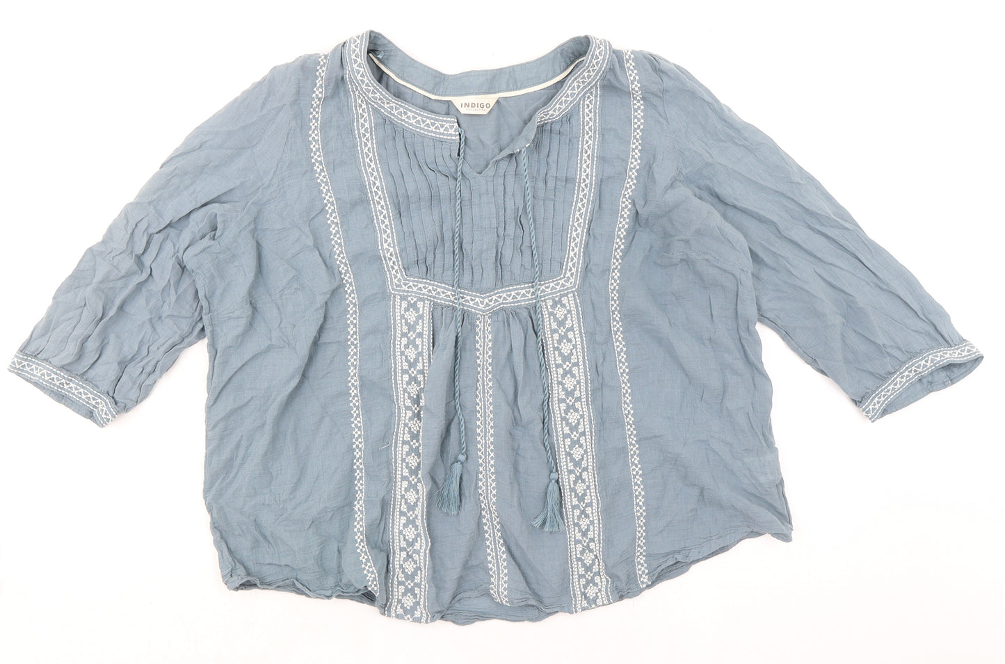 Indigo Womens Grey 100% Cotton Basic Blouse Size 18 V-Neck