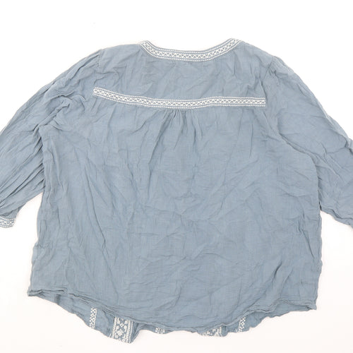 Indigo Womens Grey 100% Cotton Basic Blouse Size 18 V-Neck