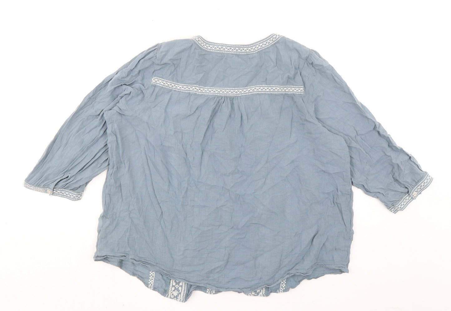 Indigo Womens Grey 100% Cotton Basic Blouse Size 18 V-Neck