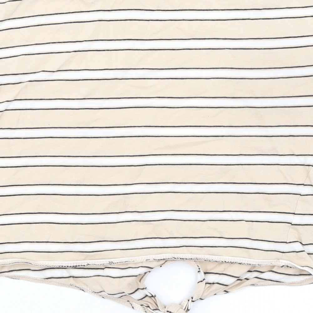 New Look Girls Beige Striped 100% Cotton Cropped T-Shirt Size 9 Years Round Neck Tie