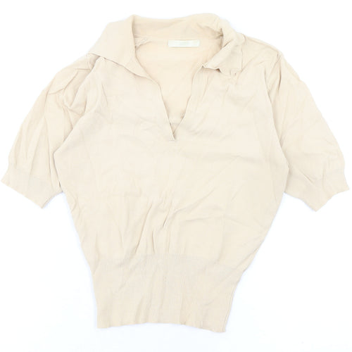 Marks and Spencer Womens Beige Viscose Basic Blouse Size 10 Collared