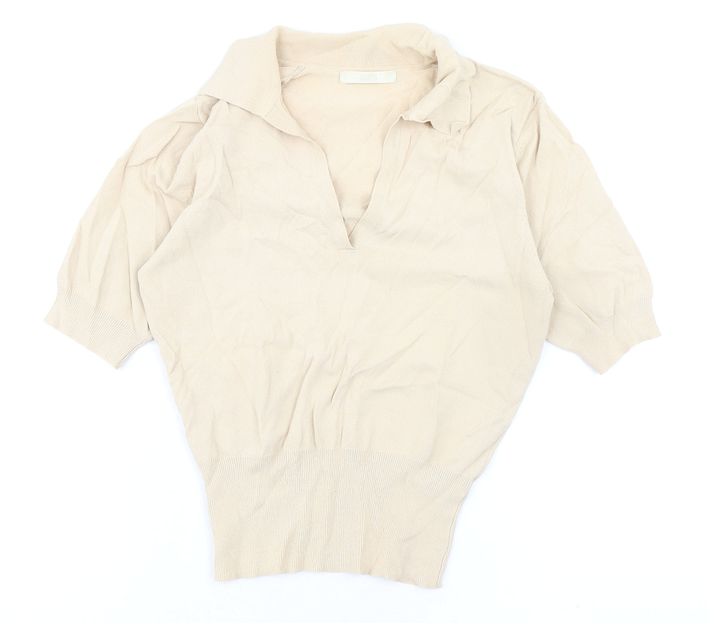 Marks and Spencer Womens Beige Viscose Basic Blouse Size 10 Collared