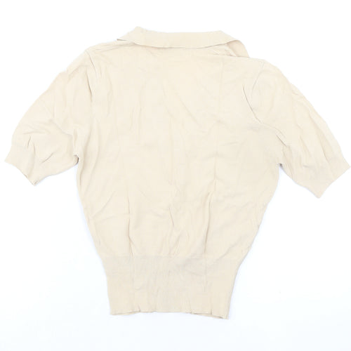 Marks and Spencer Womens Beige Viscose Basic Blouse Size 10 Collared