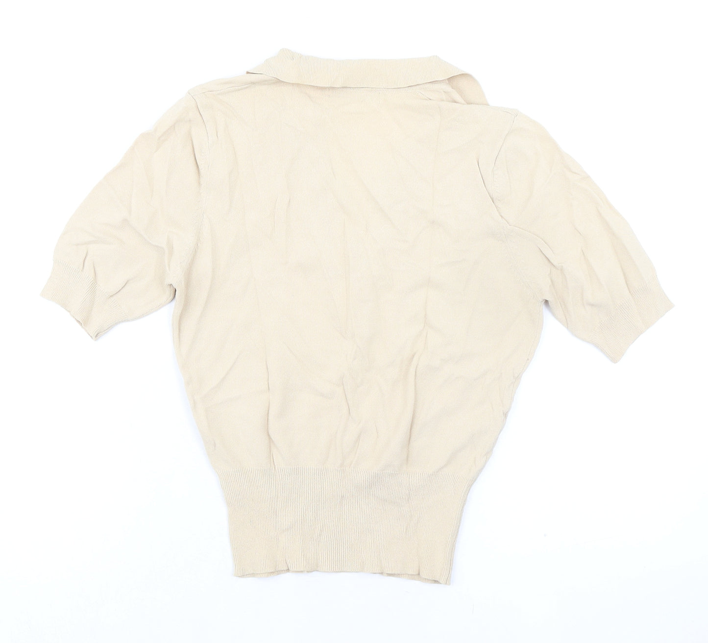 Marks and Spencer Womens Beige Viscose Basic Blouse Size 10 Collared