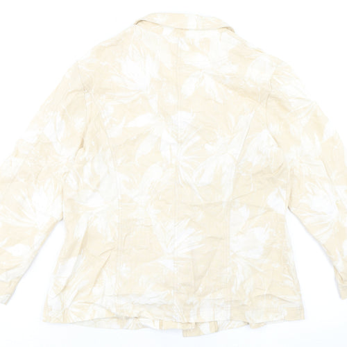 Mandy Marsh Womens Beige Floral Jacket Blazer Size 14 Button