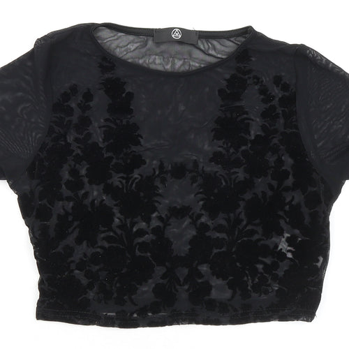 Missguided Womens Black Polyester Cropped Blouse Size 8 Round Neck