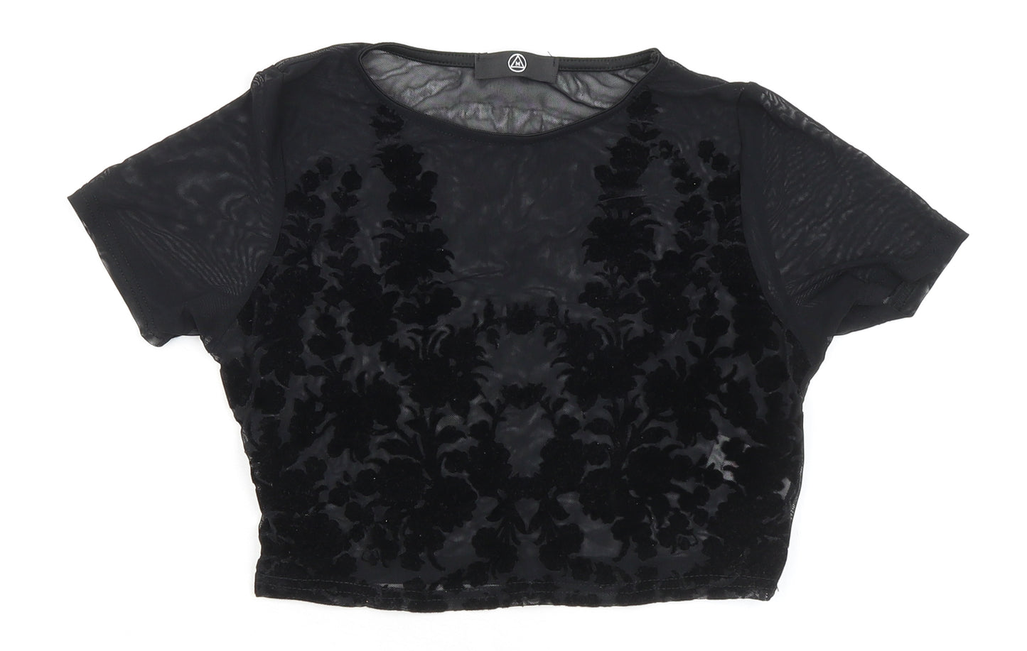 Missguided Womens Black Polyester Cropped Blouse Size 8 Round Neck