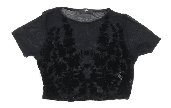 Missguided Womens Black Polyester Cropped Blouse Size 8 Round Neck
