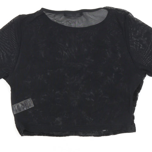 Missguided Womens Black Polyester Cropped Blouse Size 8 Round Neck